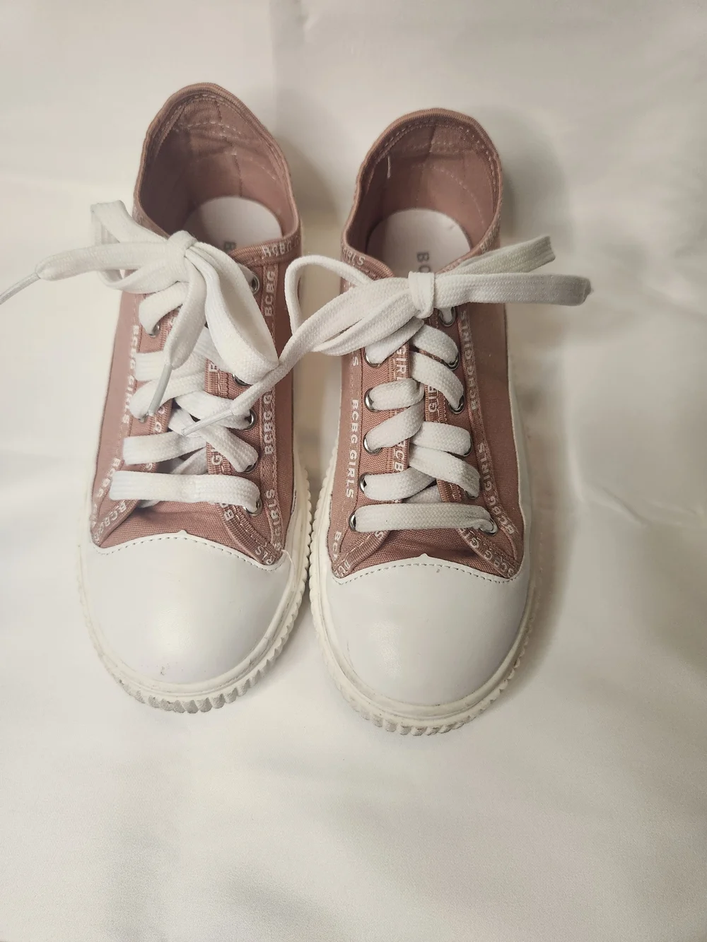 BCBG Girls Lace-Up Sneakers in Dusty Pink and White